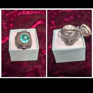 Handcrafted Unisex Apatite Poison/Pill Box Ring (8.75)